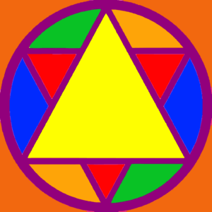 Logotipo de Astroabundancia. Es un logo con colores muy llamativos y vibrantes inspirado en la geometría sagrada, jugando con los colores, sin líneas negras para no limitar.